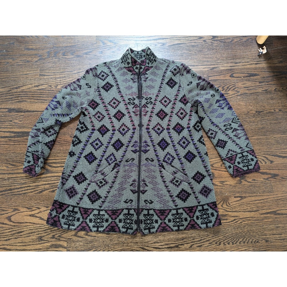 Vintage USA FRENCH RAGS Southwest Aztec Cardigan Sweater Coat Womens Size Large